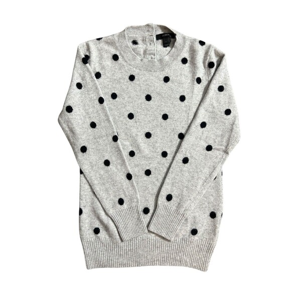 J.Crew 100% Cashmere Gray Sweater Black Polka Dot Women’s Sz XS - Picture 1 of 10